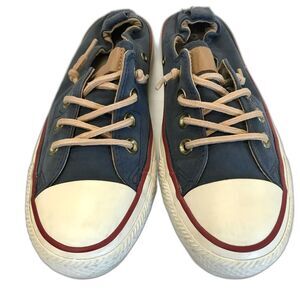 Converse Shoreline Navy Blue Slip On Sneakers w/ Elastic Back & Leather Laces 7